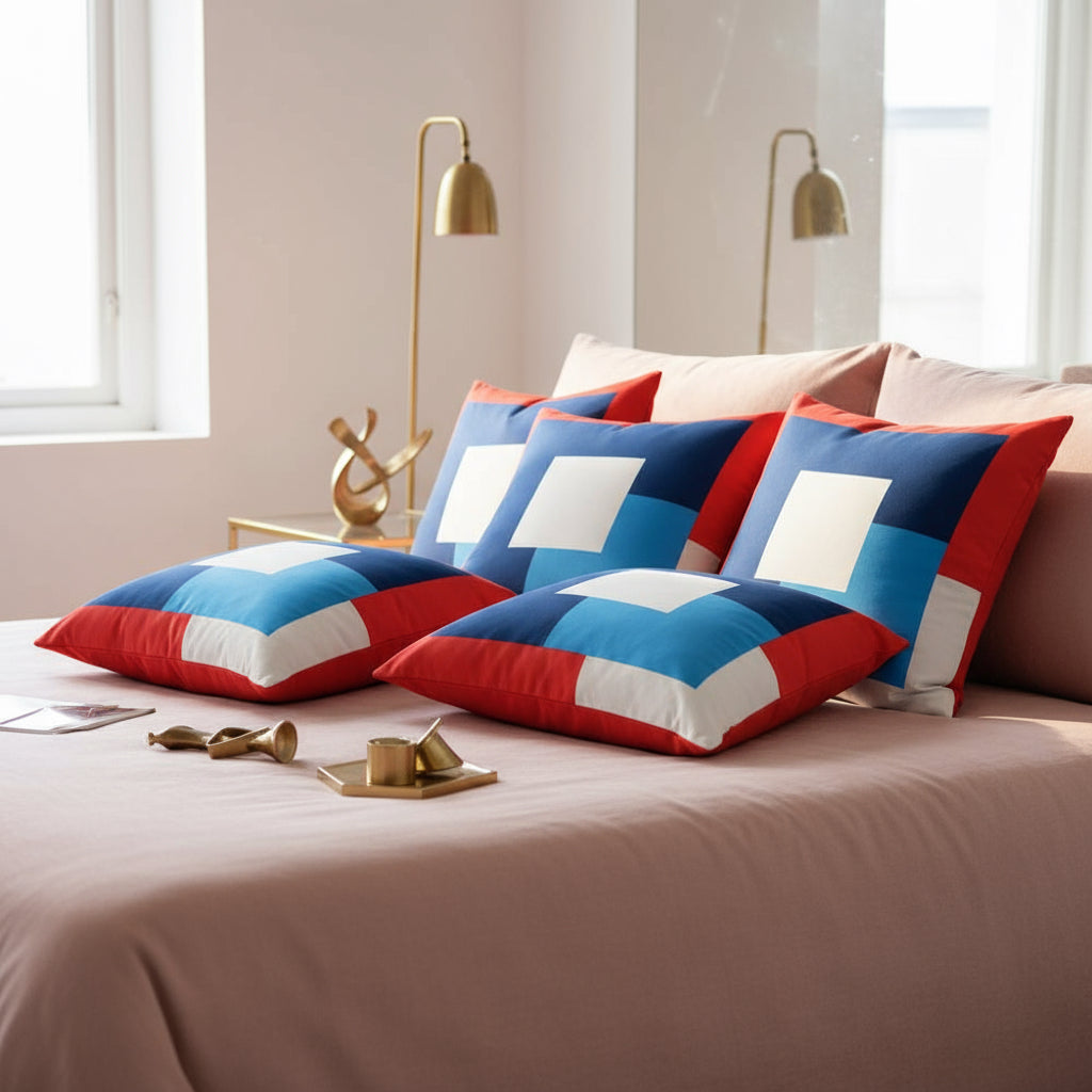 Abstract Red, Blue & White Throw Pillow – Modern Art Accent | 22×22 Inches