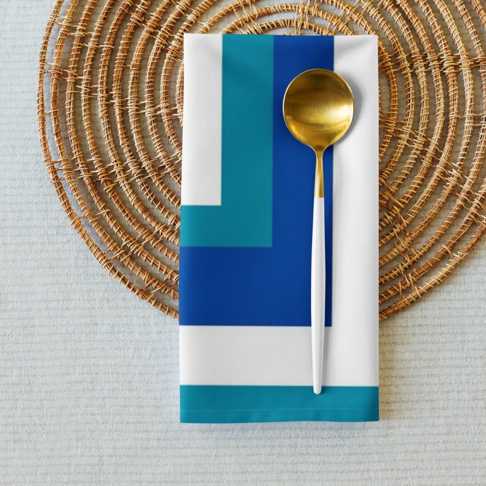 White, Blue & Teal Abstract Cloth Napkin Set – 4 Reusable 20x20” Fabric Napkins for Elegant Table Décor