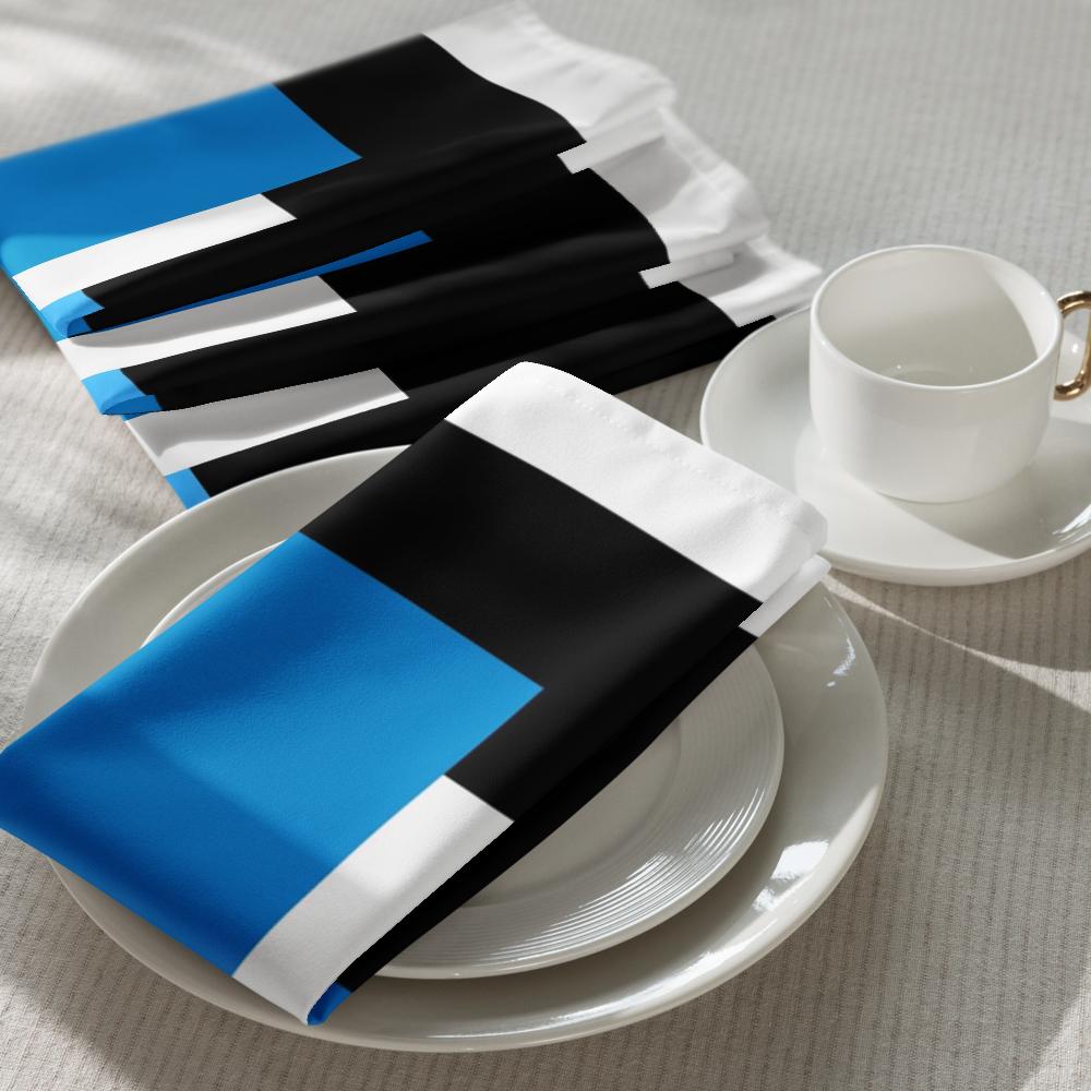 Black, White & Blue Abstract Cloth Napkin Set – 4 Reusable 20x20” Fabric Napkins for Modern Table Décor