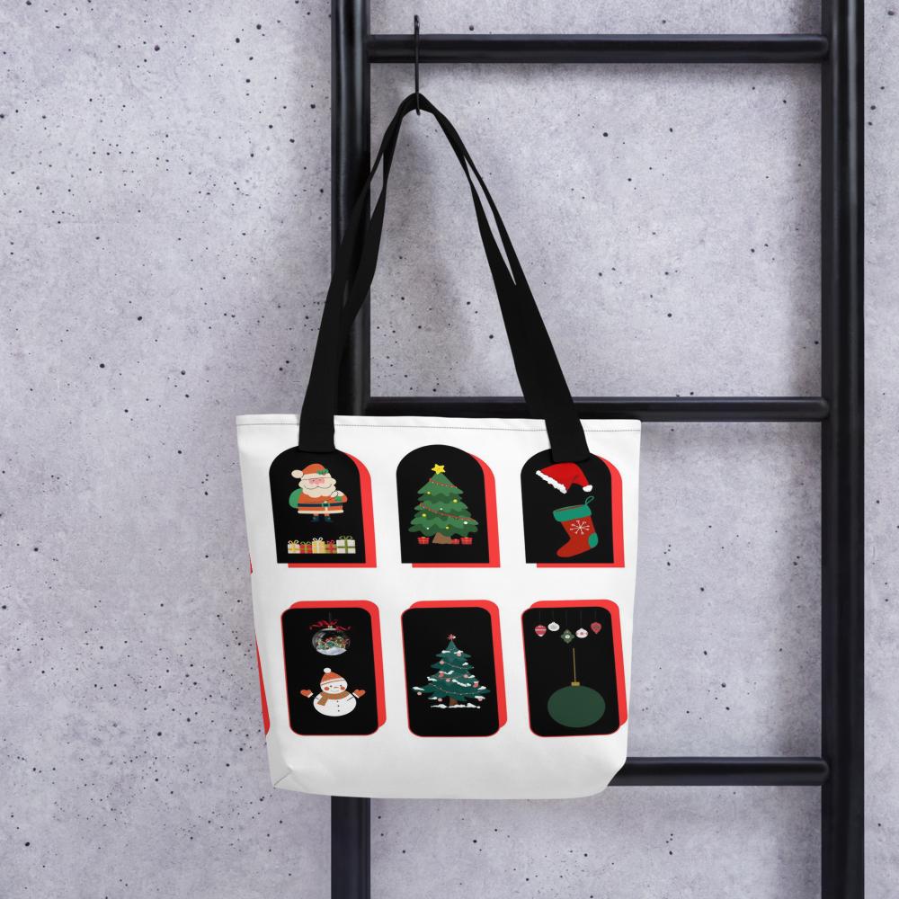 Christmas Tote Bag – 15×15″ White Background with Elegant Festive Design