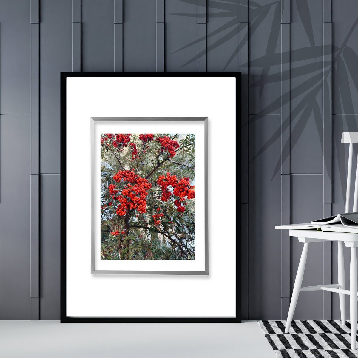 Red Floral Wall Art Set | 3 Printable Prints with Green Leaves on White Background – Digital Download