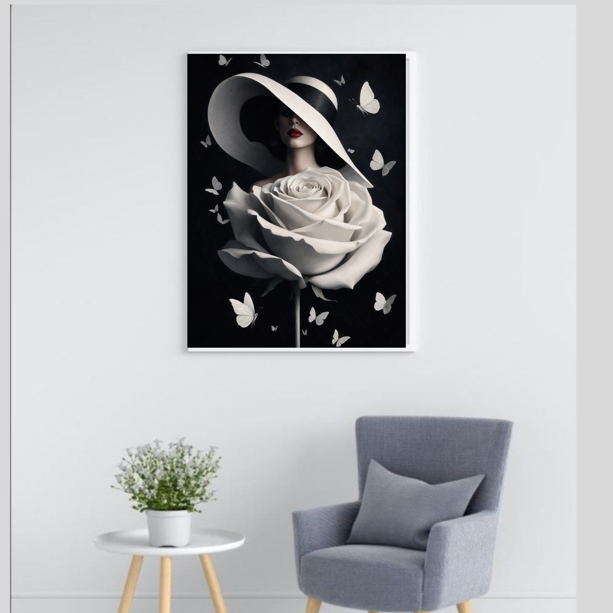 Elegant Fashion Wall Art Bundle with White Rose – 3 Printable Artworks, Instant Download