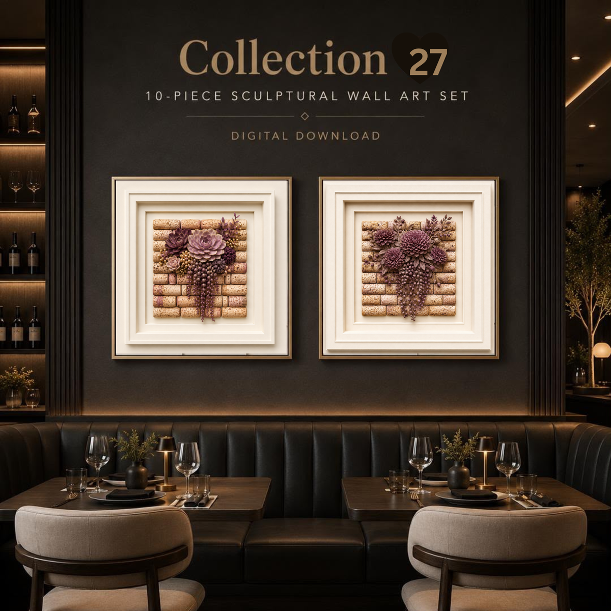 Elegant Sculptural Floral Wall Art Set of 10 | Premium Square Botanical Gallery Collection | Luxury Digital Download | 40 Printable Files