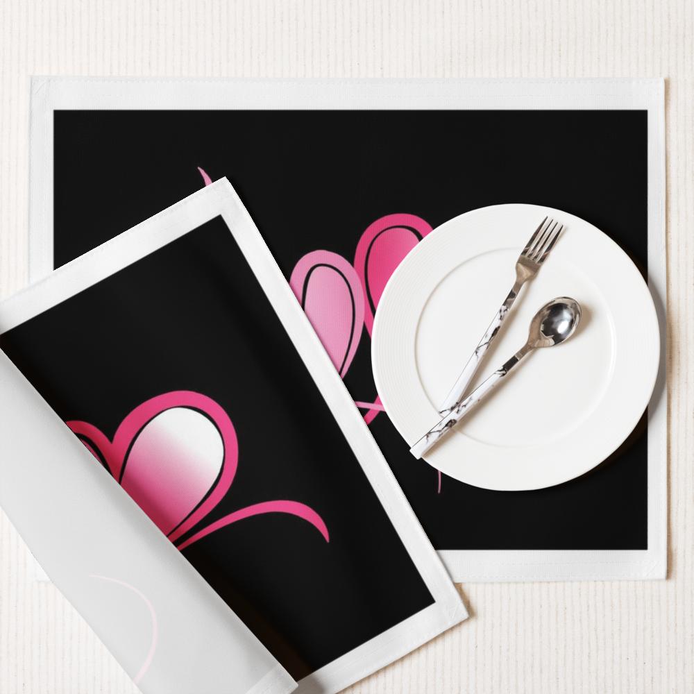 Black, White & Pink Placemat Set of 4 – 18x14 Inch Washable Heat-Resistant Dining Table Mats