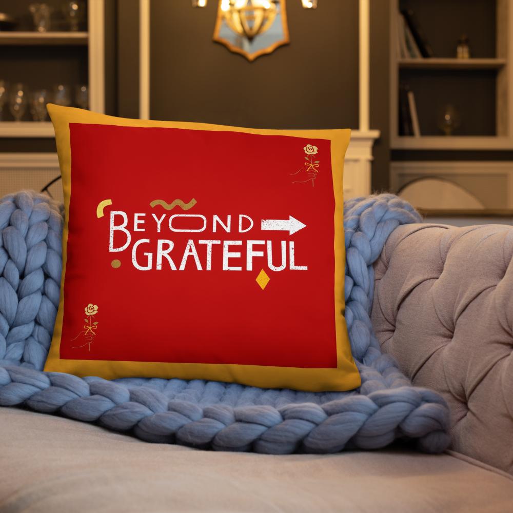 Beyond Grateful Throw Pillow – Thanksgiving Decorative Cushion (18x18, Orange & Red)