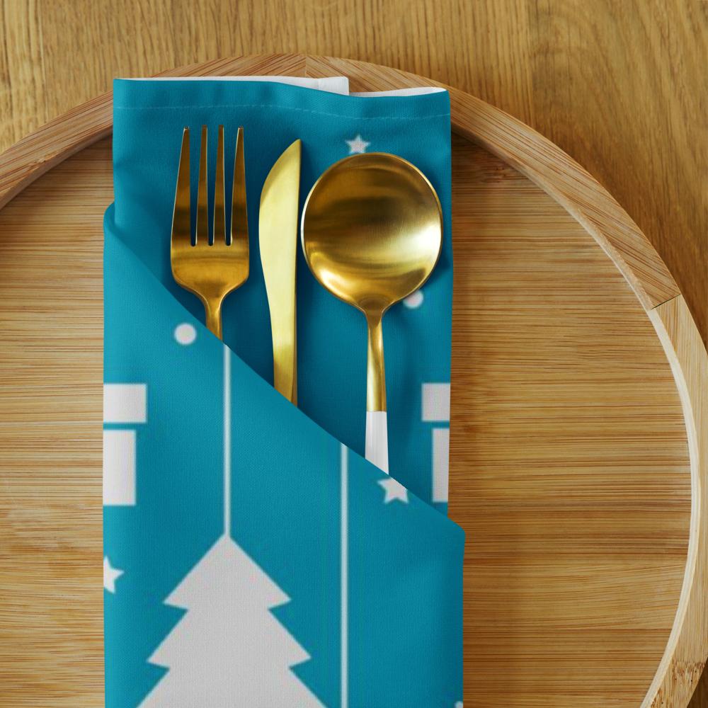 Teal and White Christmas Cloth Napkin Set – 4 Pack | 20x20 Inch Holiday Table Décor, Elegant Reusable Fabric Napkins for Dining, Parties & Christmas Tablescape