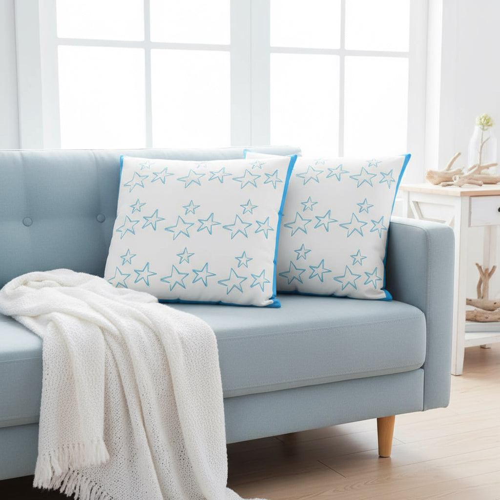 White and Blue Abstract Decorative Throw Pillow – Modern Accent Cushion, 22×22 Inch
