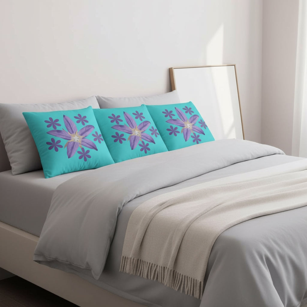 Mint Green Throw Pillow with Purple Flower Cluster – 18x18” | Artistic Floral Centerpiece