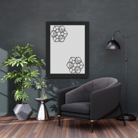 Minimal Boho Wall Art – 3-Piece Digital Download with Black Boho Elements, White Background & Black Borders (16x20, 18x24, 24x36 Inches)