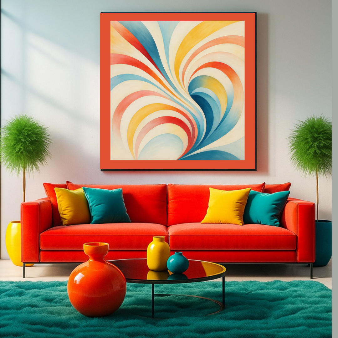 Abstract Harmony Wall Art Set – Orange & Cream Multicolor Square Prints | Digital Download (20x20, 24x24, 36x36)