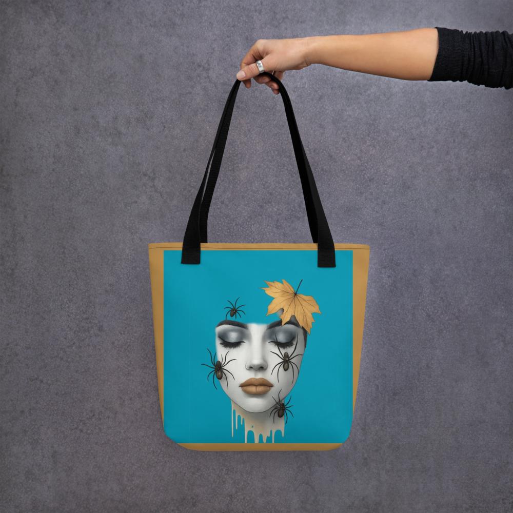 Blue & Brown Halloween Tote Bag – 15”x15” Spooky-Chic Fall Fashion Accessory