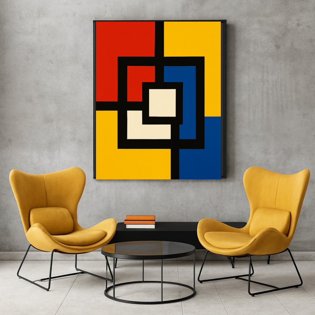 Portrait Abstract Wall Art -Yellow, Red, Blue & White Printable Poster (16x20, 18x24, 24x36) Set of 2 Digital Prints