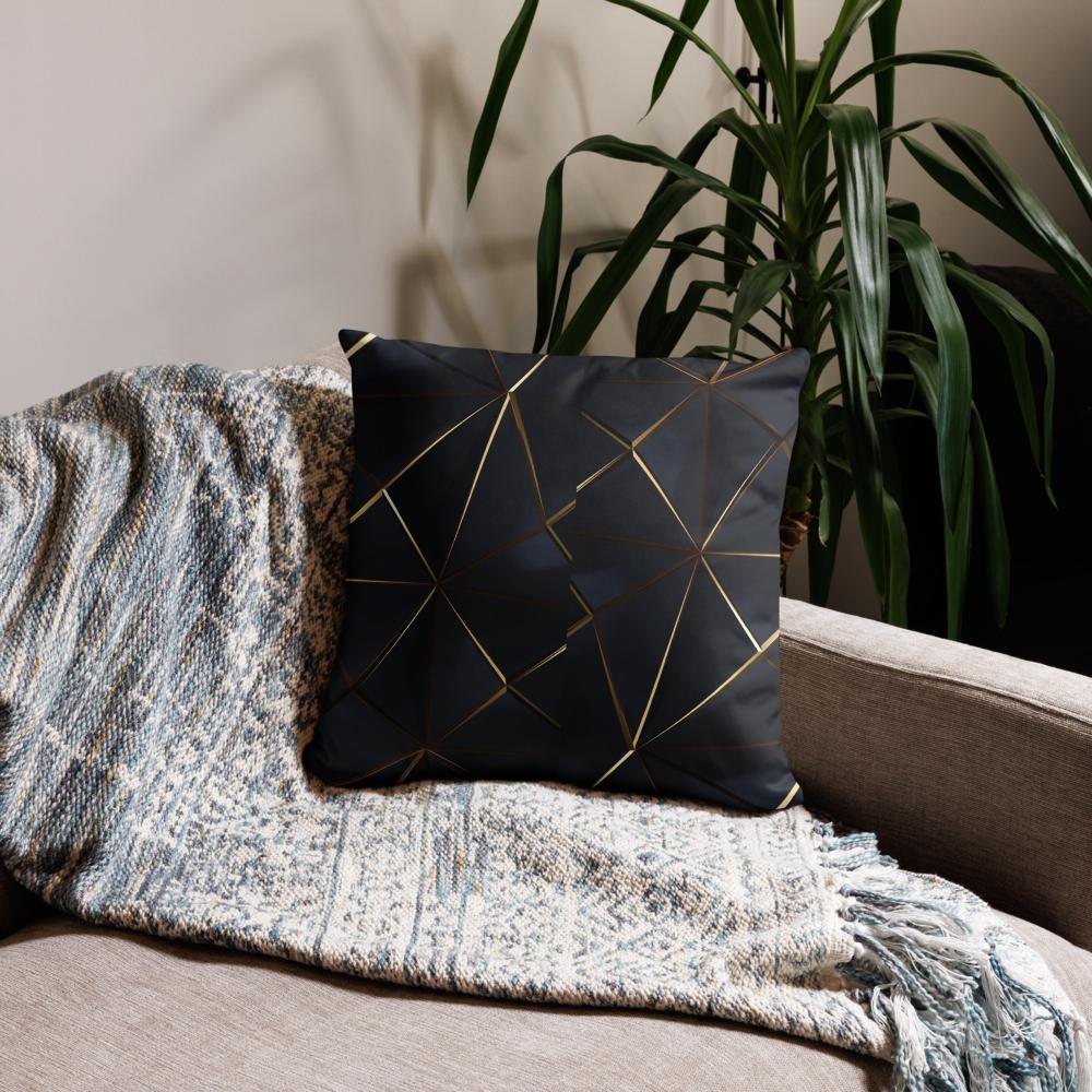 Black Throw Pillow with Tiny Gold Pattern – 18x18” | Minimal Luxe Accent Cushion
