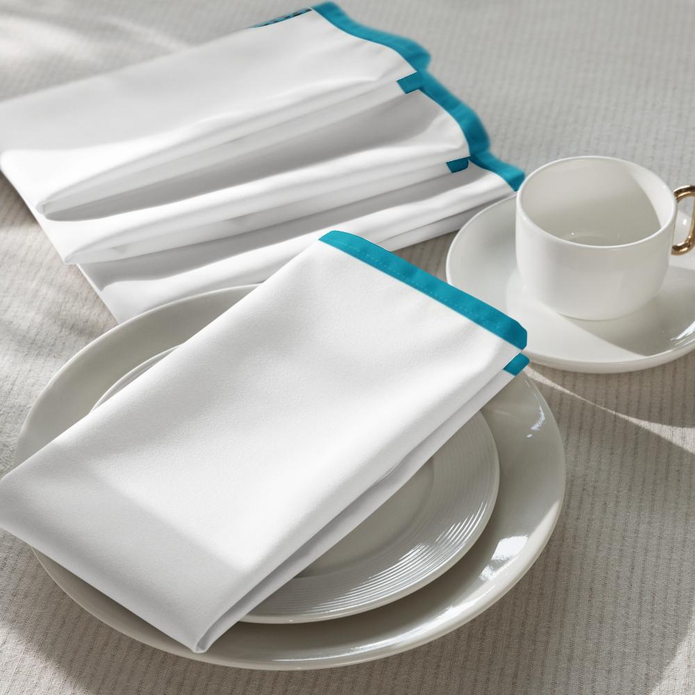 White and Teal Cloth Napkin Set – 4 Elegant 20x20” Reusable Fabric Napkins for Modern Table Décor