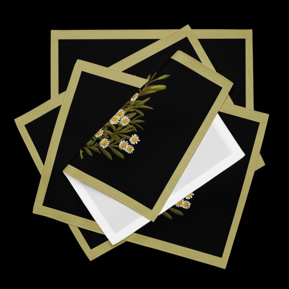 Black & Green Floral Placemat Set of 4 – 18x14 Inch Washable Heat-Resistant Dining Table Mats