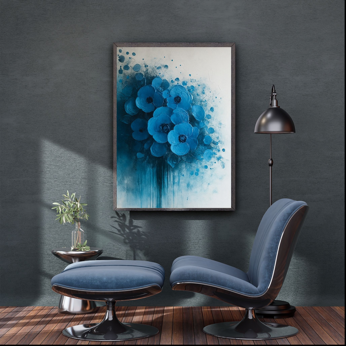 Blue Floral Digital Wall Art – Printable Artwork in 16x20, 18x24 & 24x36