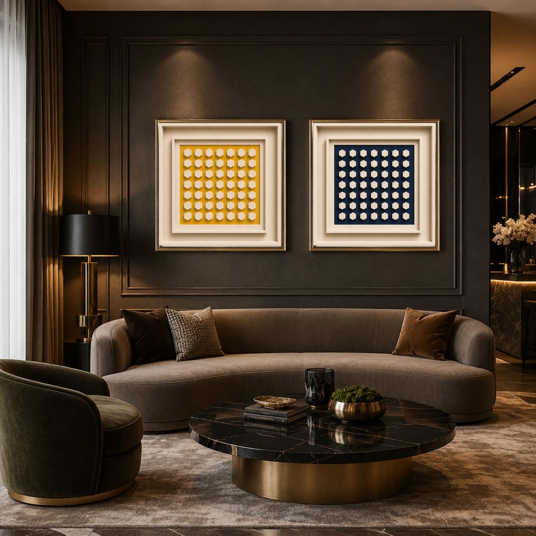 Bold Sculptural Abstract Wall Art Set – Modern Square Digital Prints in Rich Contemporary Colors | Luxury Geometric Wall Décor