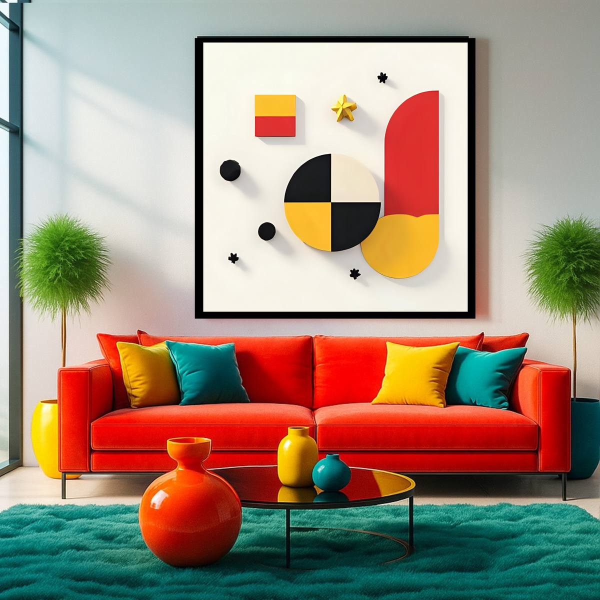 Premium Abstract Wall Art Set – Red, Yellow & Black on Off-White (3 Digital Prints – 16x16, 20x20, 24x24 in)