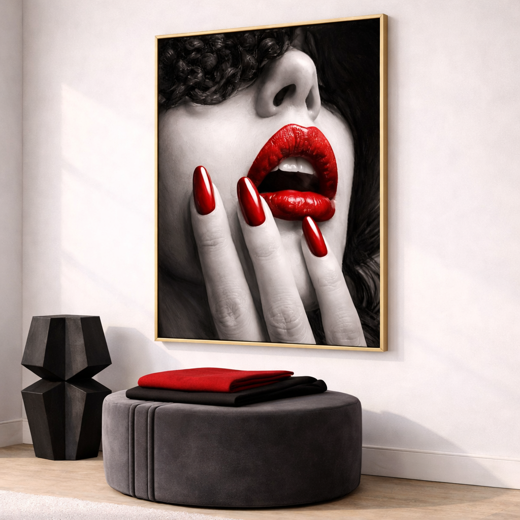 Red Lips Fashion Wall Art Set – Black and White Glam Printable Decor – Modern Luxury Digital Download (11x14, 16x20, 18x24, 24x36)