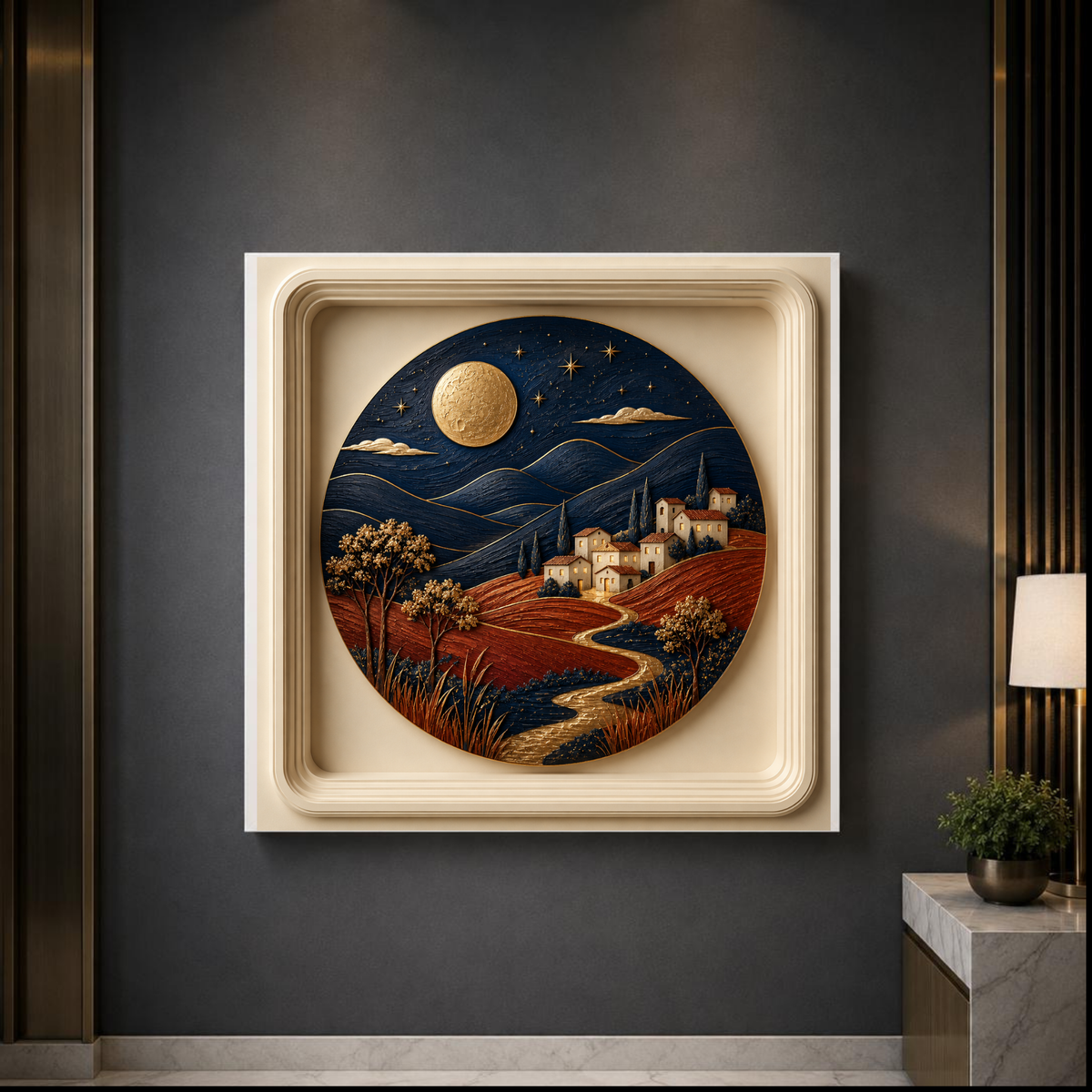 Golden Horizon Sculptural Sunset Wall Art | Premium Square Nature Print | Modern Landscape Digital Download