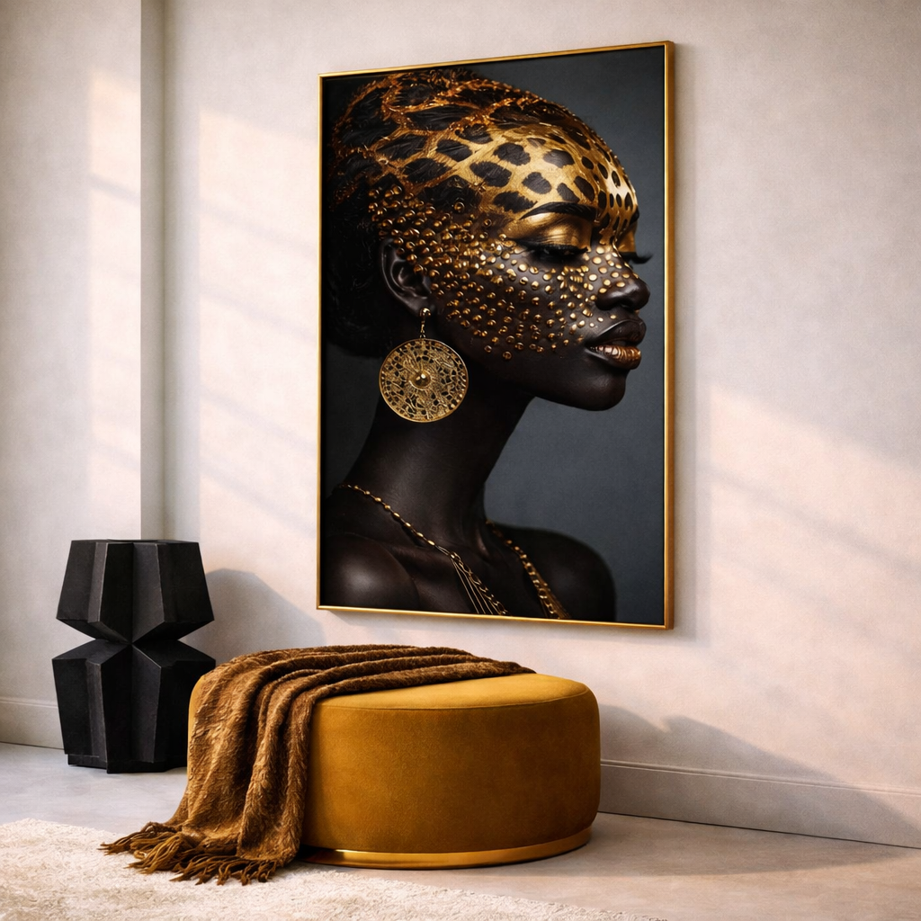 Luxury Black and Gold Afrocentric Wall Art Set – Regal African Queen Printable Decor – Modern Statement Digital Download (11x14, 16x20, 18x24, 24x36)