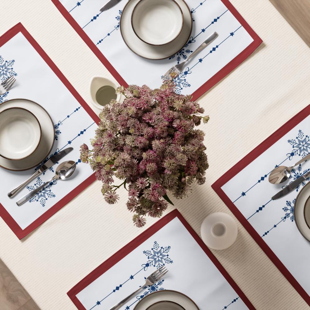 Christmas Placemat Set – 4-Pack 18x14 Holiday Table Placemats in Red, White & Blue