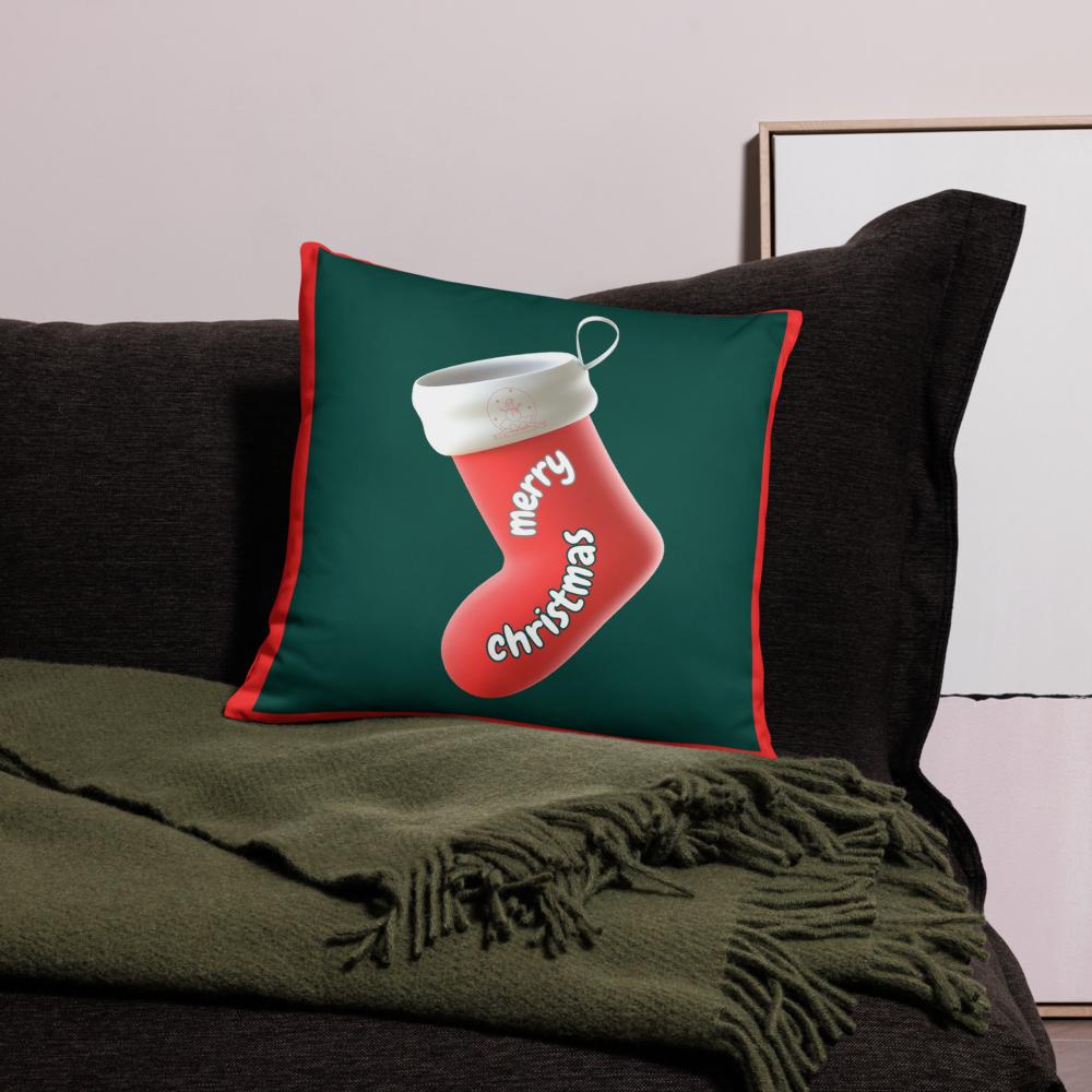 Green, Red & White Christmas Pillow – Festive Holiday Throw Cushion (18x18 & 22x22 Inches)