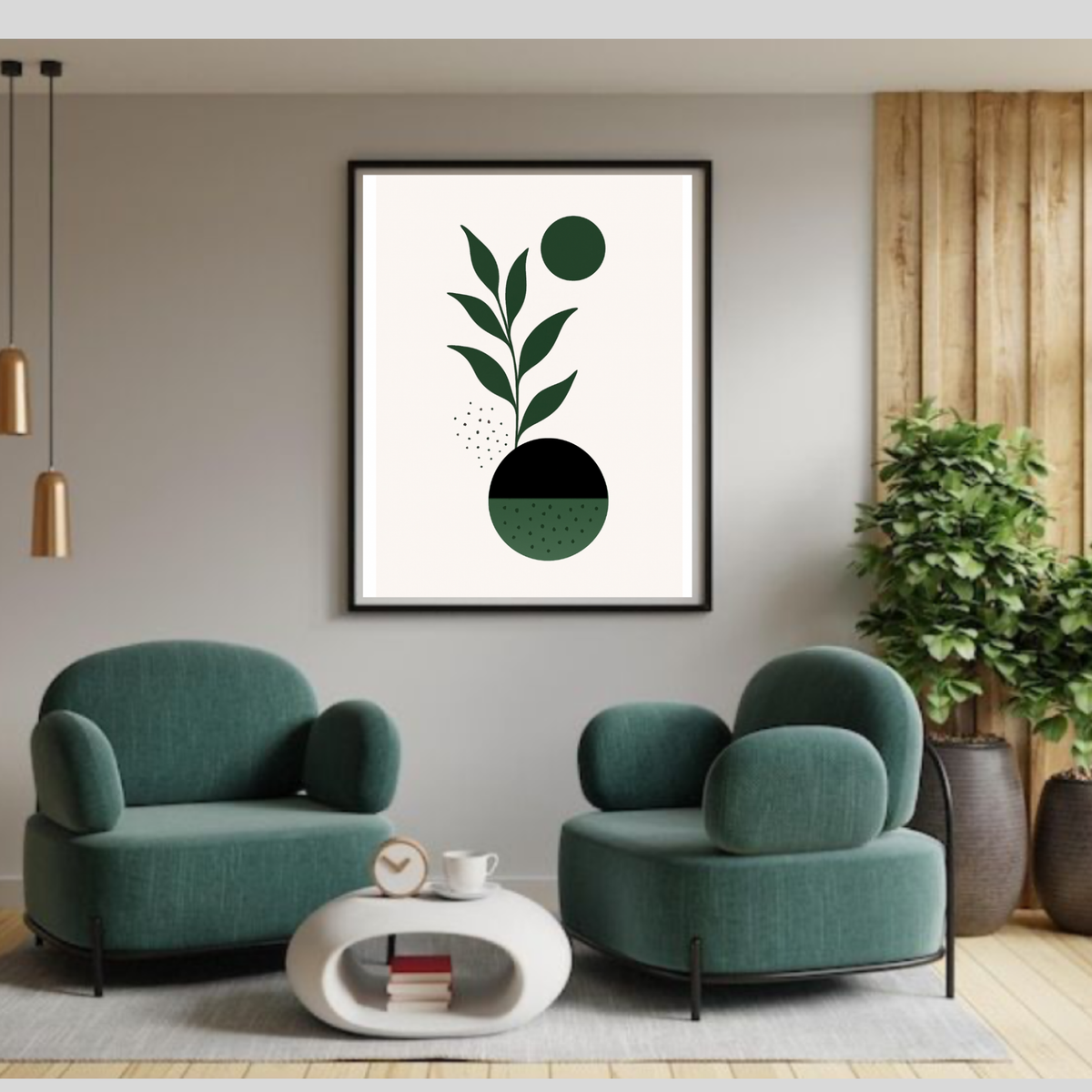Boho Green and Black Wall Art Set of 3 | Modern Botanical Digital Prints | Minimalist Bohemian Home Decor | Printable Wall Art Trio