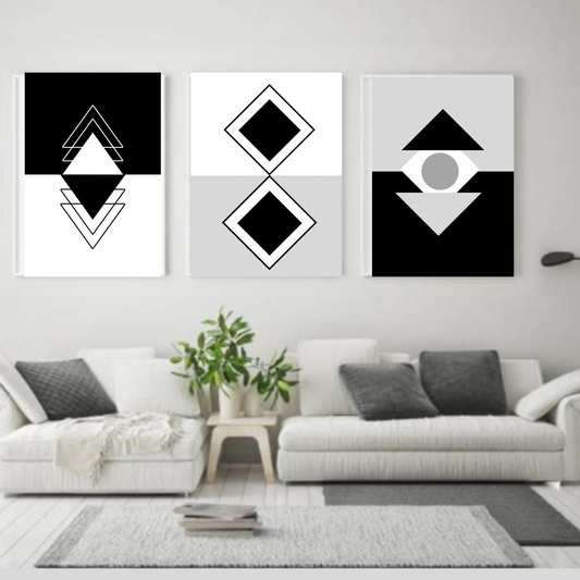 Abstract Black & White Wall Art Set (3 Prints) – Instant Download, Print Today