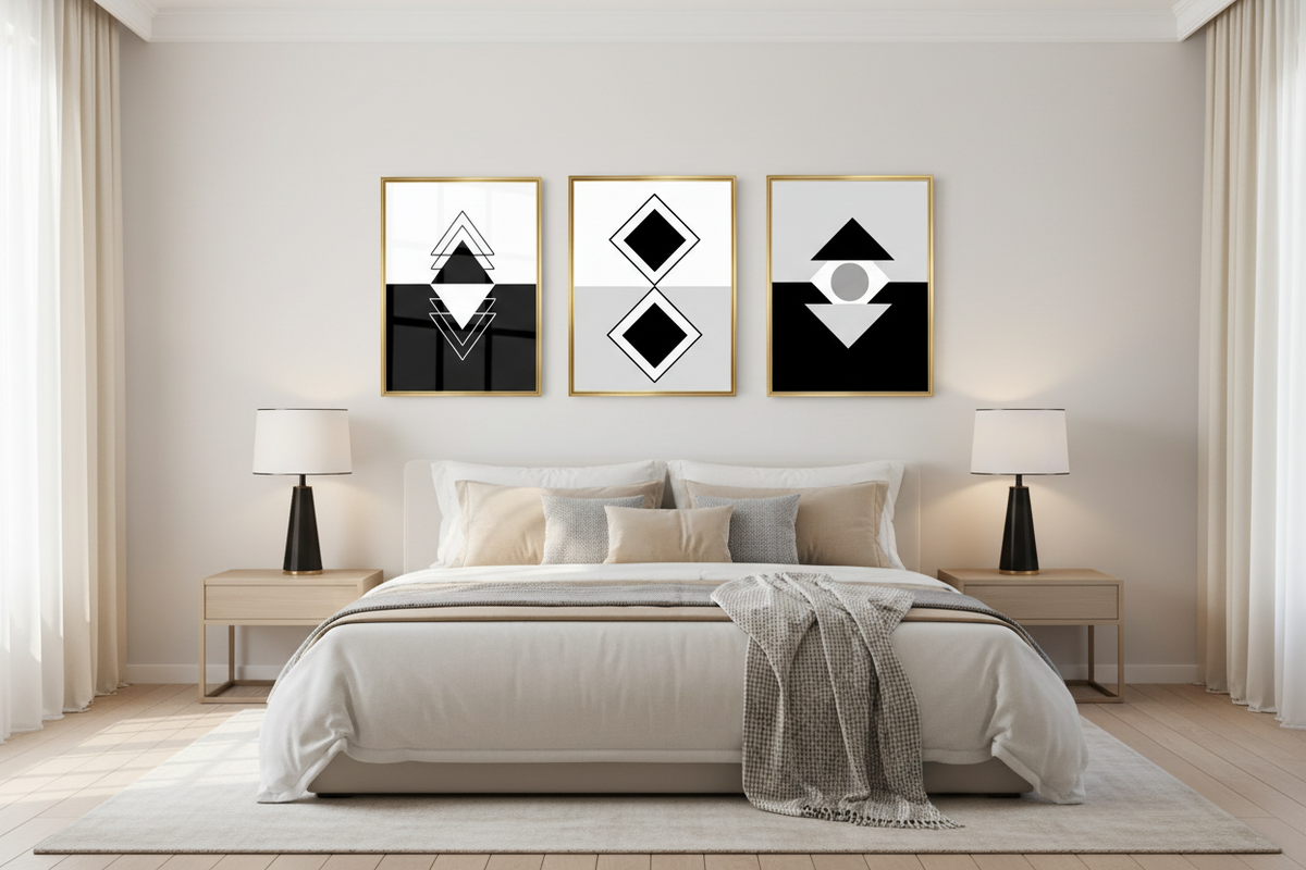 Abstract Black & White Wall Art Set (3 Prints) – Instant Download, Print Today