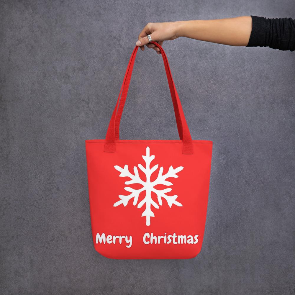 Red & White “Merry Christmas” Tote Bag – 15”x15” Holiday Shopping & Gift Bag