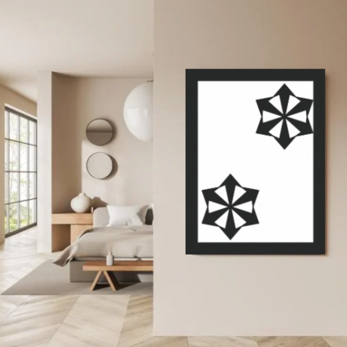 Minimal Boho Wall Art – 3-Piece Digital Download with Black Boho Elements, White Background & Black Borders (16x20, 18x24, 24x36 Inches)