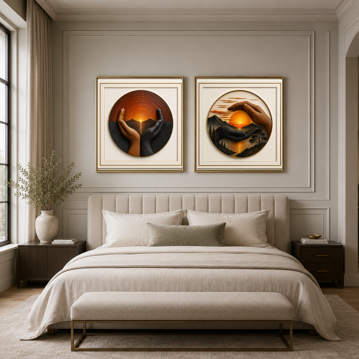 Luxury Nature-Inspired Abstract Wall Art Set – Elegant Square Digital Prints for Homes, Hotels, Restaurants, Offices & Airbnbs