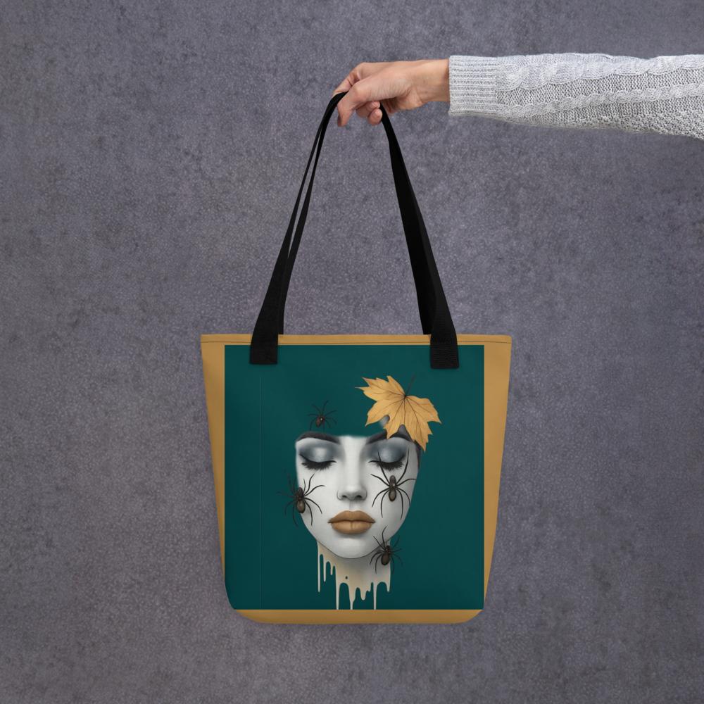 Green & Brown Halloween Tote Bag – 15”x15” Spooky-Chic Fall Fashion Accessory