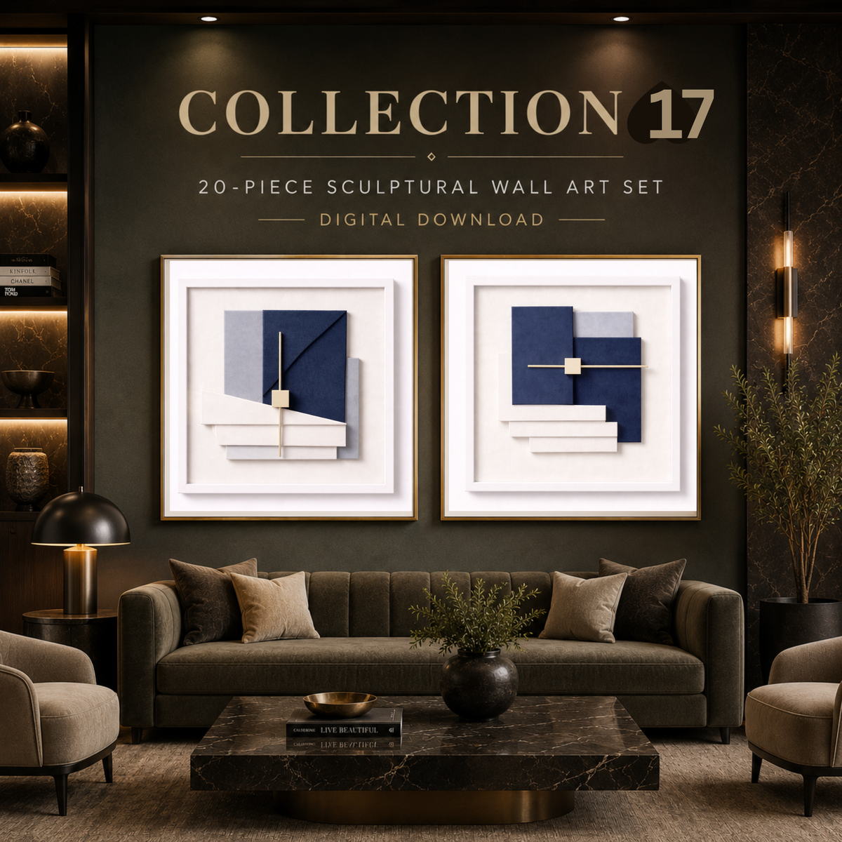 Luxury Abstract Wall Art Set – Modern Sculptural Digital Prints in Portrait & Square Sizes | Elegant Contemporary Wall Décor for Homes, Hotels & Offices