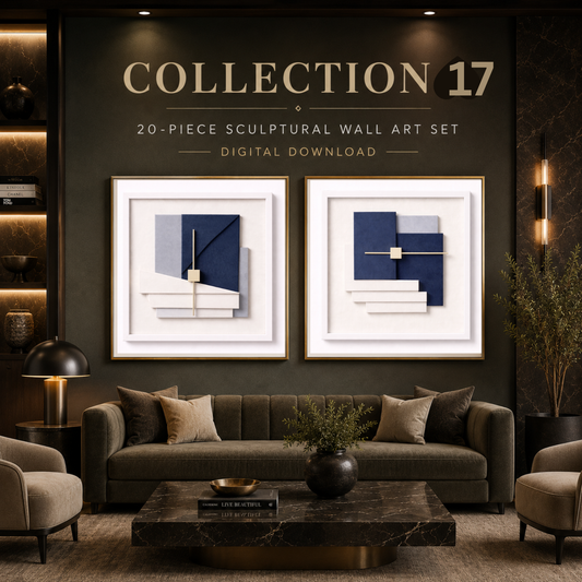 Luxury Abstract Wall Art Set – Modern Sculptural Digital Prints in Portrait & Square Sizes | Elegant Contemporary Wall Décor for Homes, Hotels & Offices