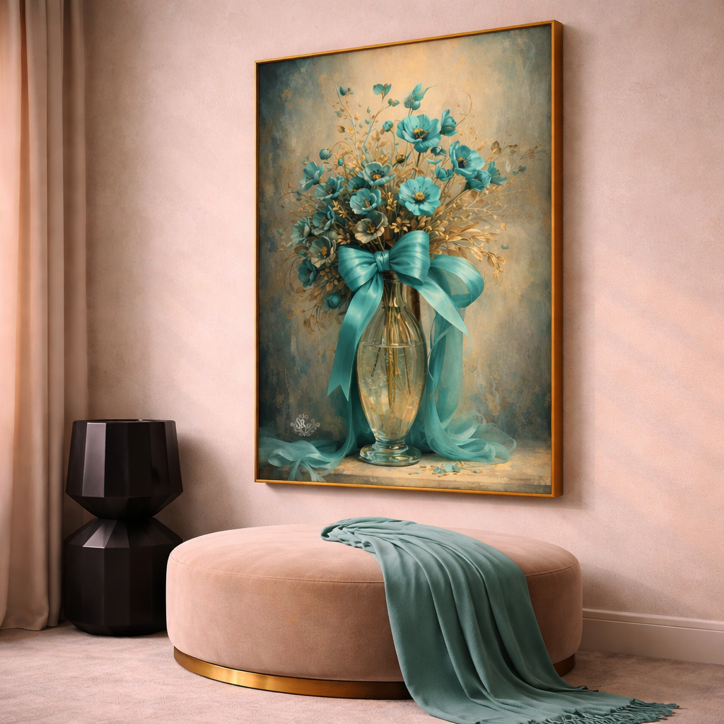Teal and Gold Floral Wall Art Set – Luxury Botanical Printable Decor – Elegant Glam Digital Download (11x14, 16x20, 18x24, 24x36)