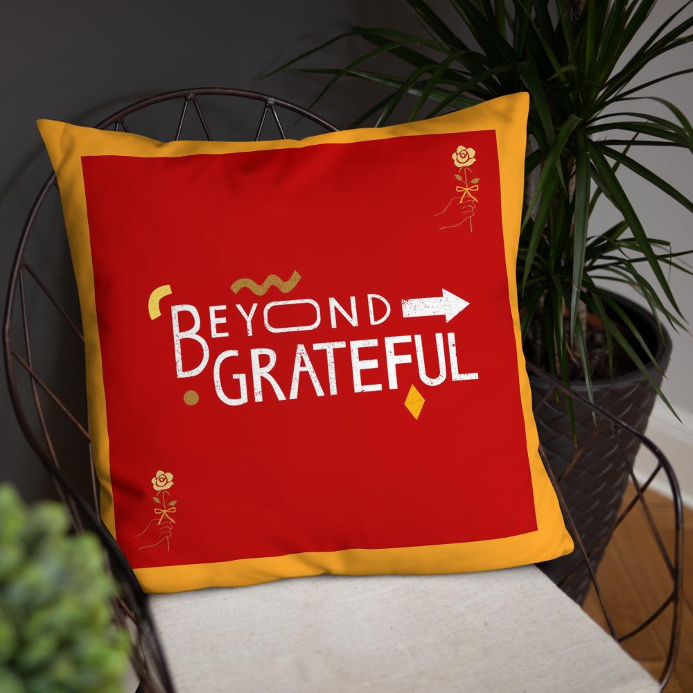 Beyond Grateful Throw Pillow – Thanksgiving Decorative Cushion (18x18, Orange & Red)