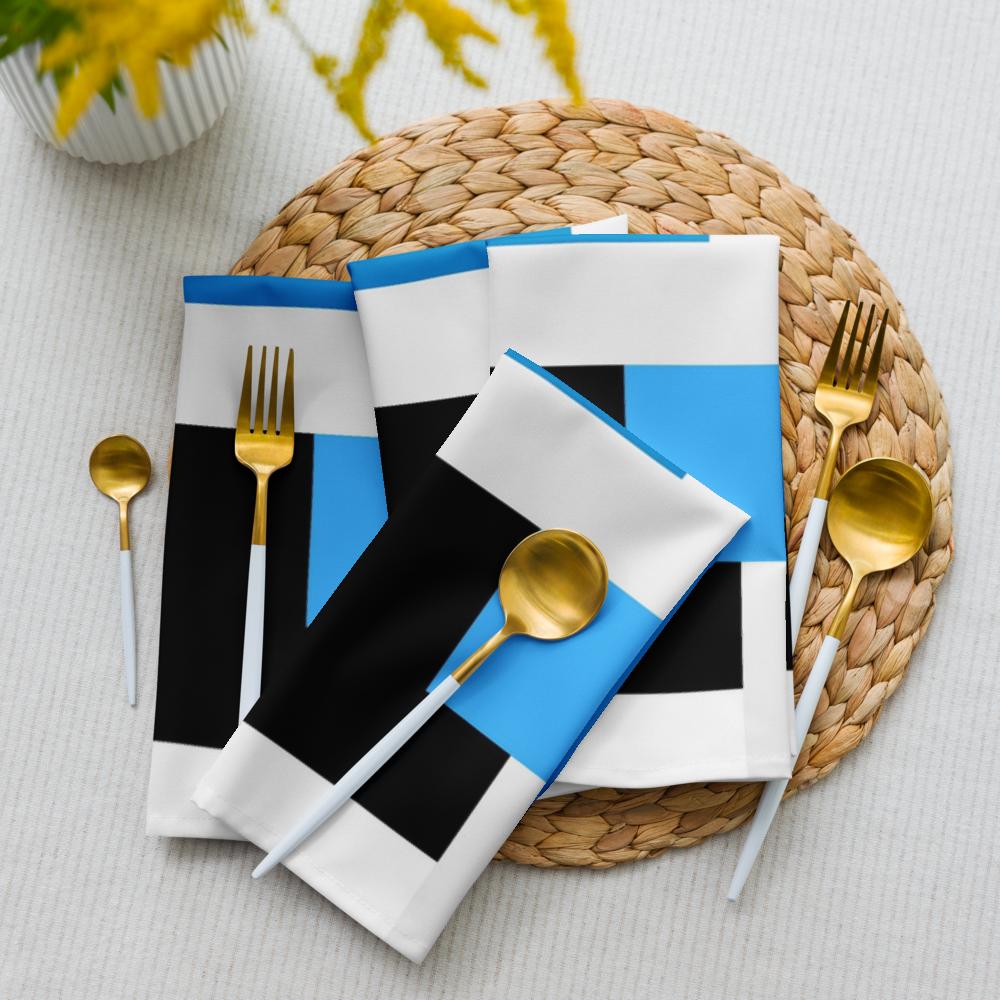 Black, White & Blue Abstract Cloth Napkin Set – 4 Reusable 20x20” Fabric Napkins for Modern Table Décor