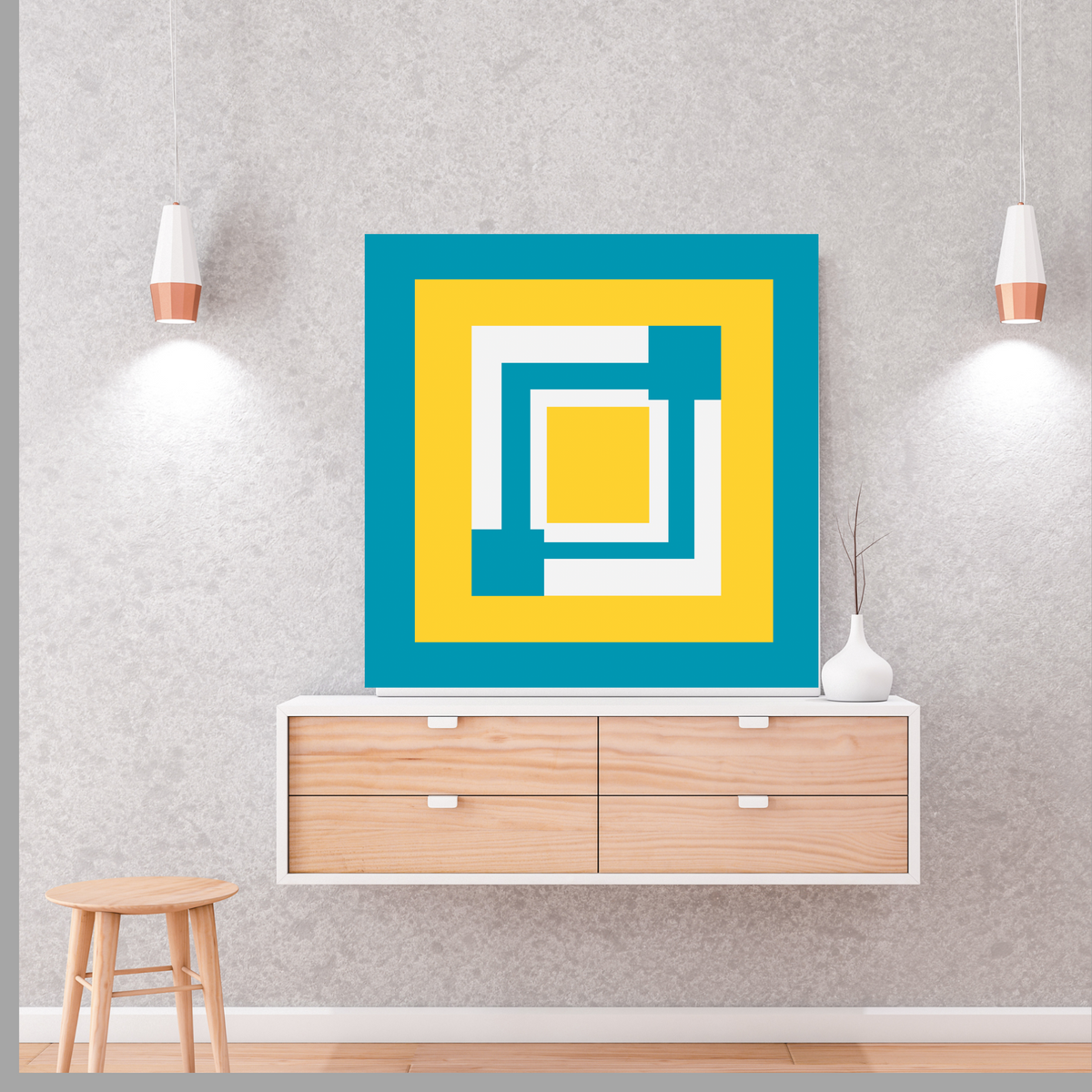 Yellow, White & Blue Abstract Wall Art Set – 2-Piece Square Digital Download (20×20, 24×24, 36×36)