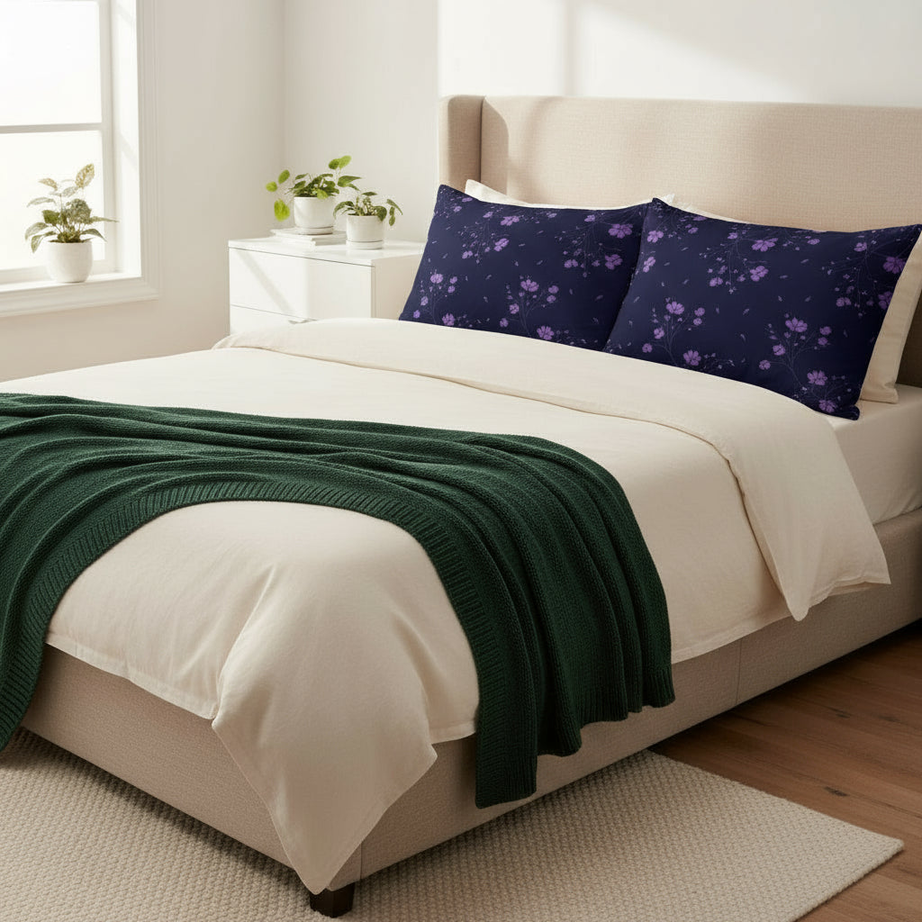 Dark Blue Throw Pillow with Purple Flowers – 18x18” | Elegant Floral  Design
