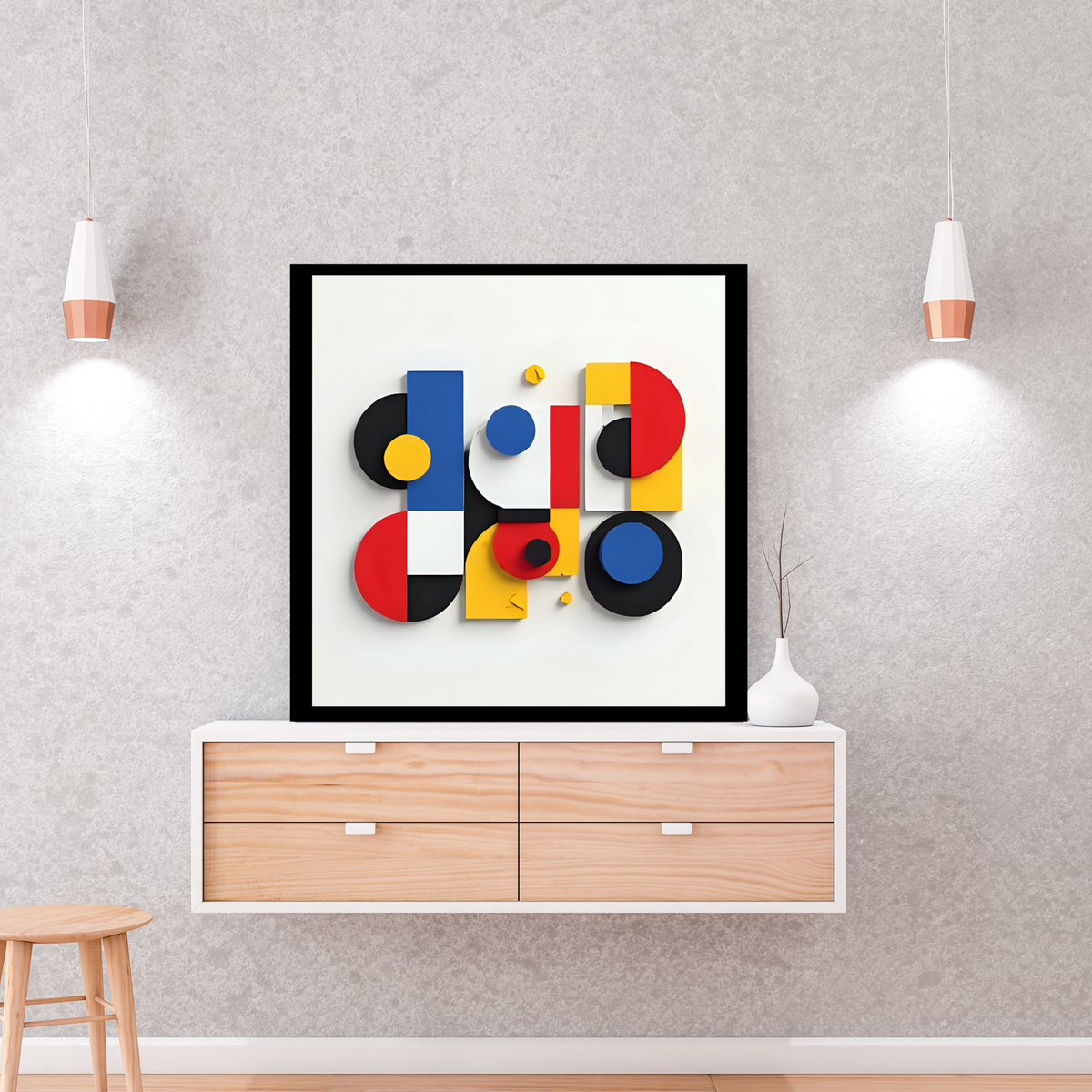 Bold Abstract Wall Art Set – Blue, Red, Yellow & Black (3 Digital Prints – 16x16, 20x20, 24x24 in)