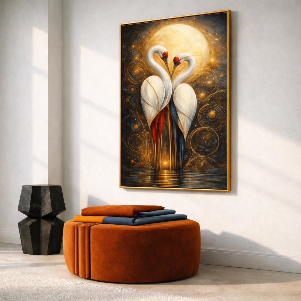 Golden Swan Wall Art Set – Romantic Moonlight Printable Decor – Luxury Love Inspired Digital Download (11x14, 16x20, 18x24, 24x36)