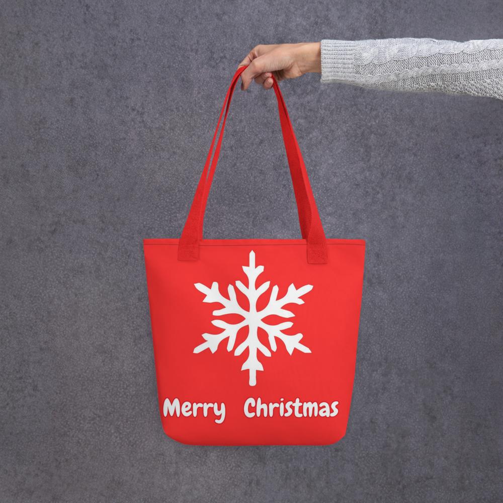 Red & White “Merry Christmas” Tote Bag – 15”x15” Holiday Shopping & Gift Bag