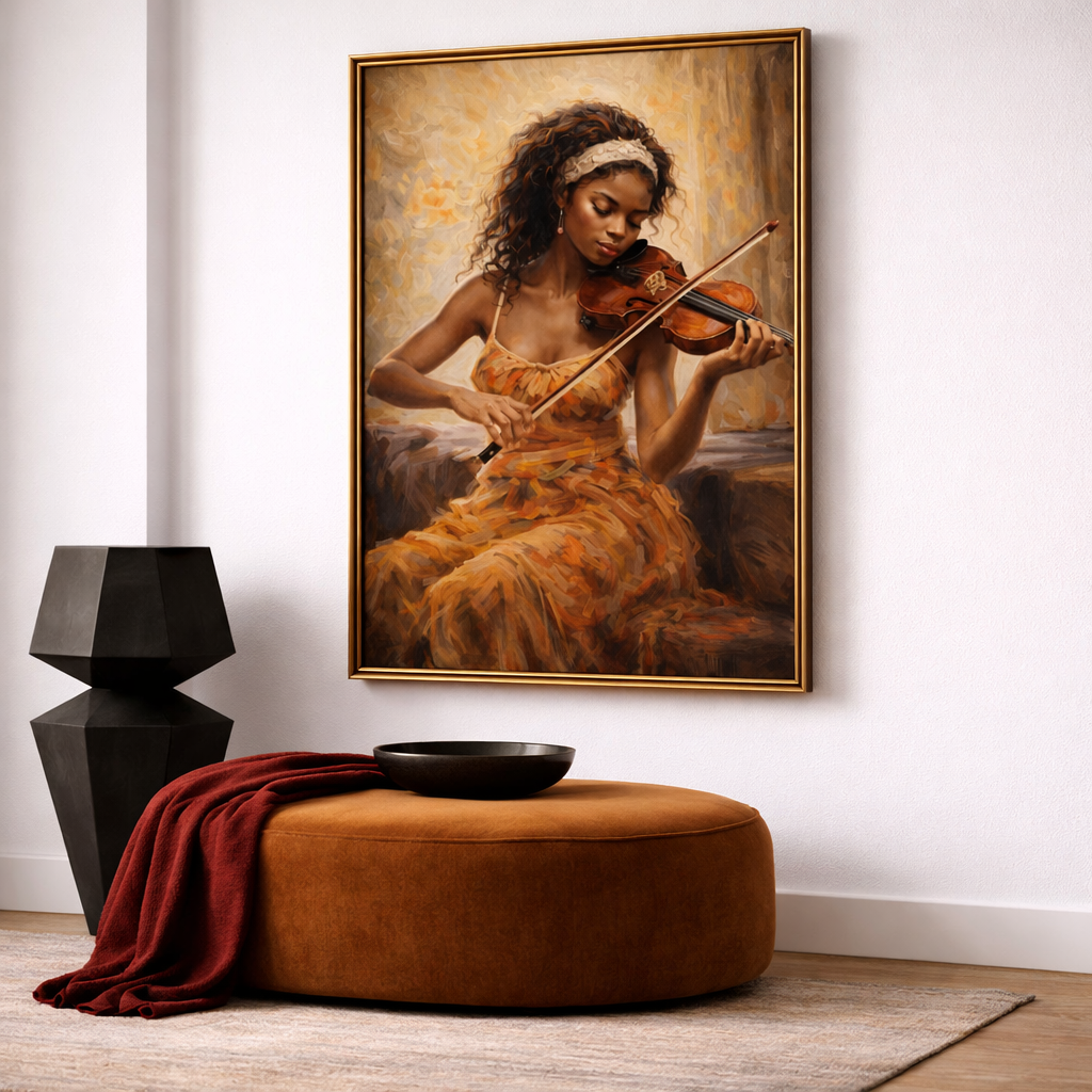 Elegant Musician Wall Art Set – Violin & Harp Artwork – Warm Neutral Bedroom Decor – Digital Download Printable Art (Set of 2)
