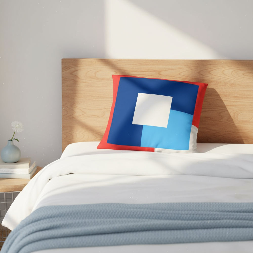 Abstract Red, Blue & White Throw Pillow – Modern Art Accent | 22×22 Inches