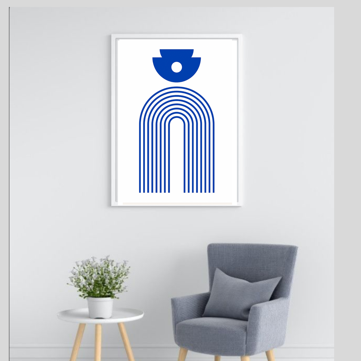 Boho Blue & White Abstract Wall Art – Minimalist Digital Download, Modern Bohemian Printable Art (16x20, 18x24, 24x36)