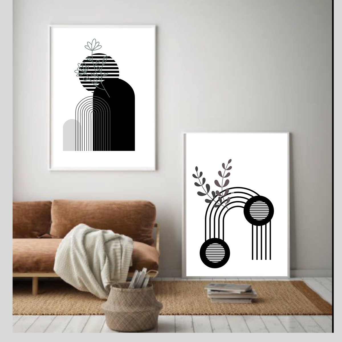 Black & White Boho Wall Art – Minimalist Digital Download Print, Modern Neutral Home Décor (16x20, 18x24, 24x36)