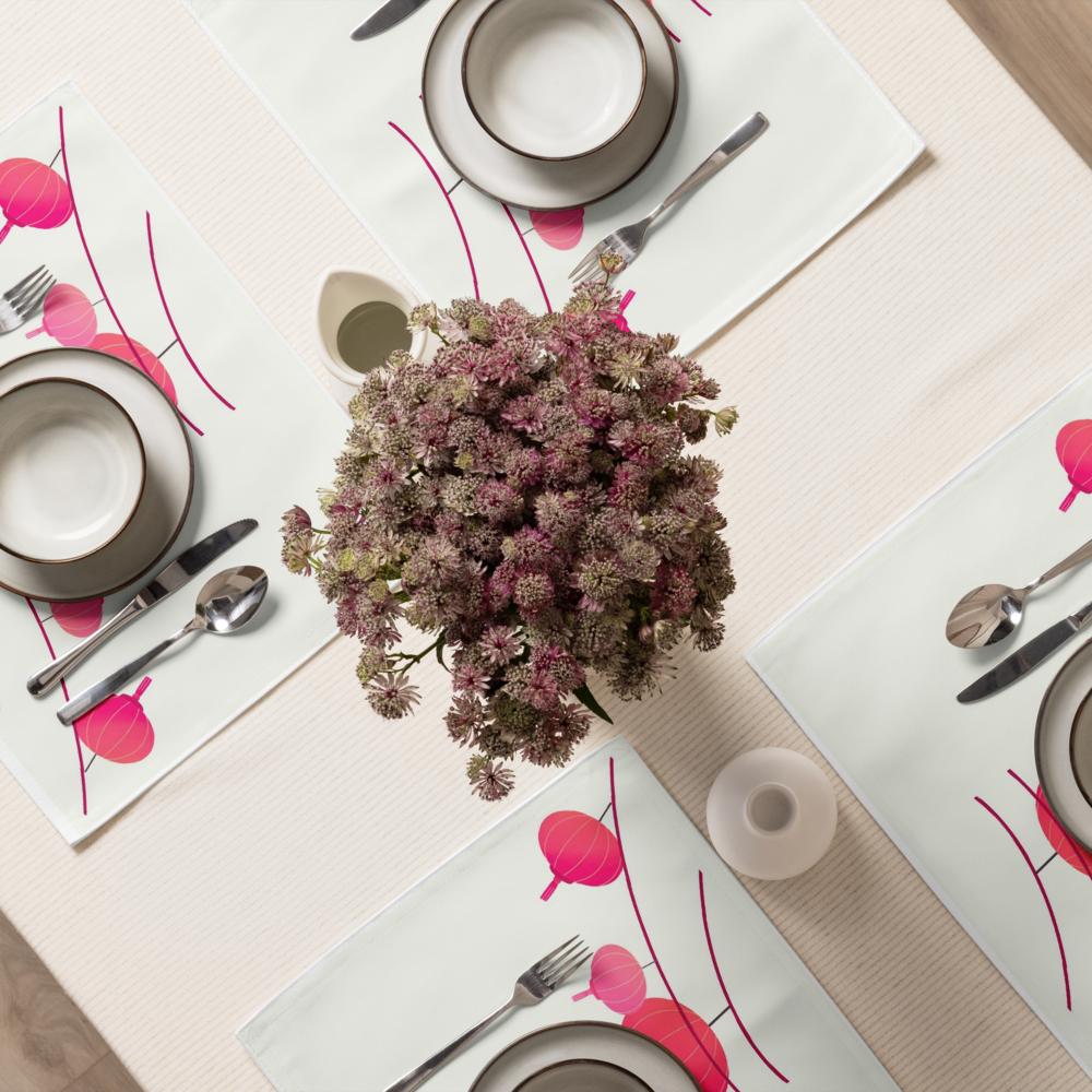 White & Pink Abstract Placemat Set – 4-Pack 18x14 Decorative Table Placemats