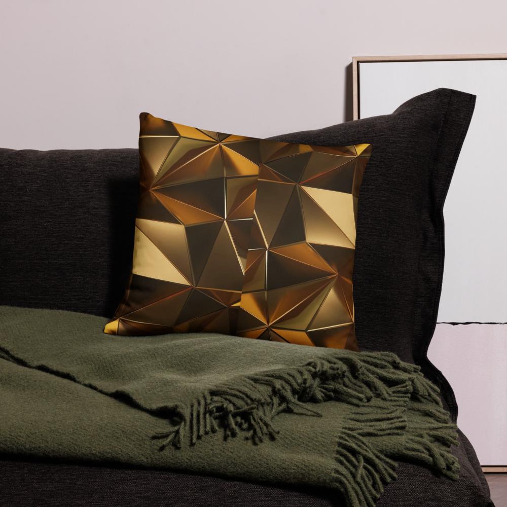 Metallic Geometric Throw Pillow – 18x18” | Gold & Bronze Triangular 3D Design